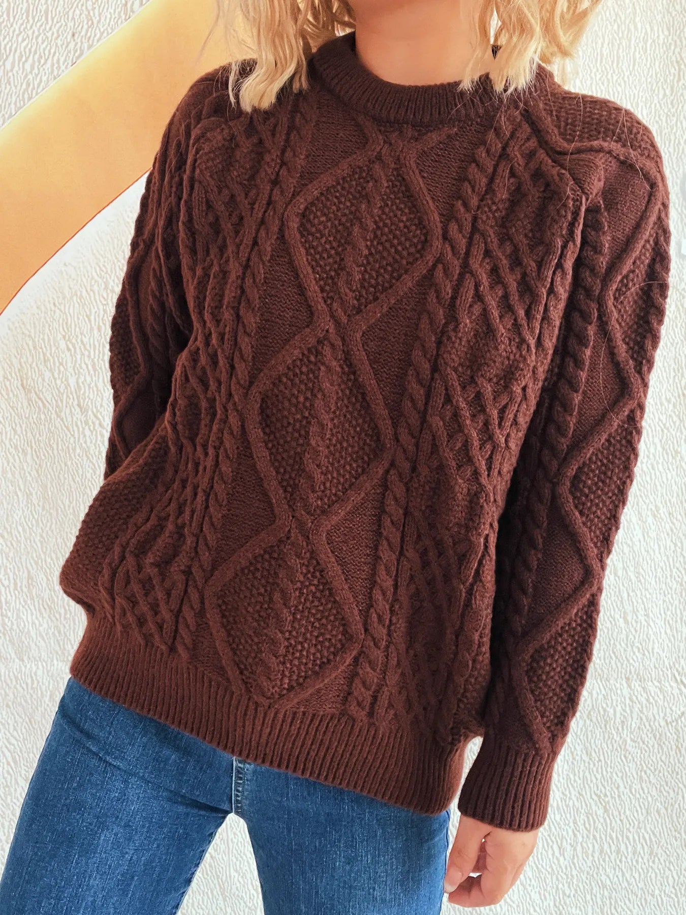 Cable Knit Long Sleeve Sweater - Tigbul's Variety Fashion Shop