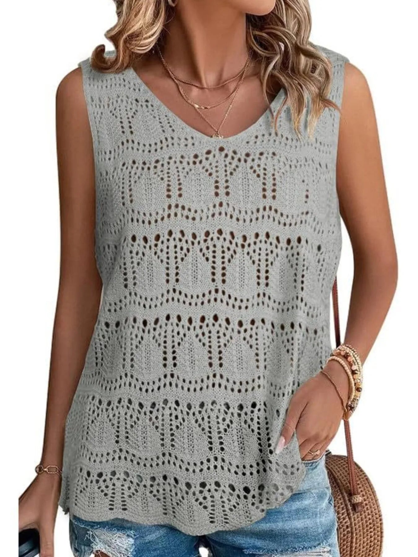 Crochet Sleeveless Sweater Vest - Tigbul's Variety Fashion Shop