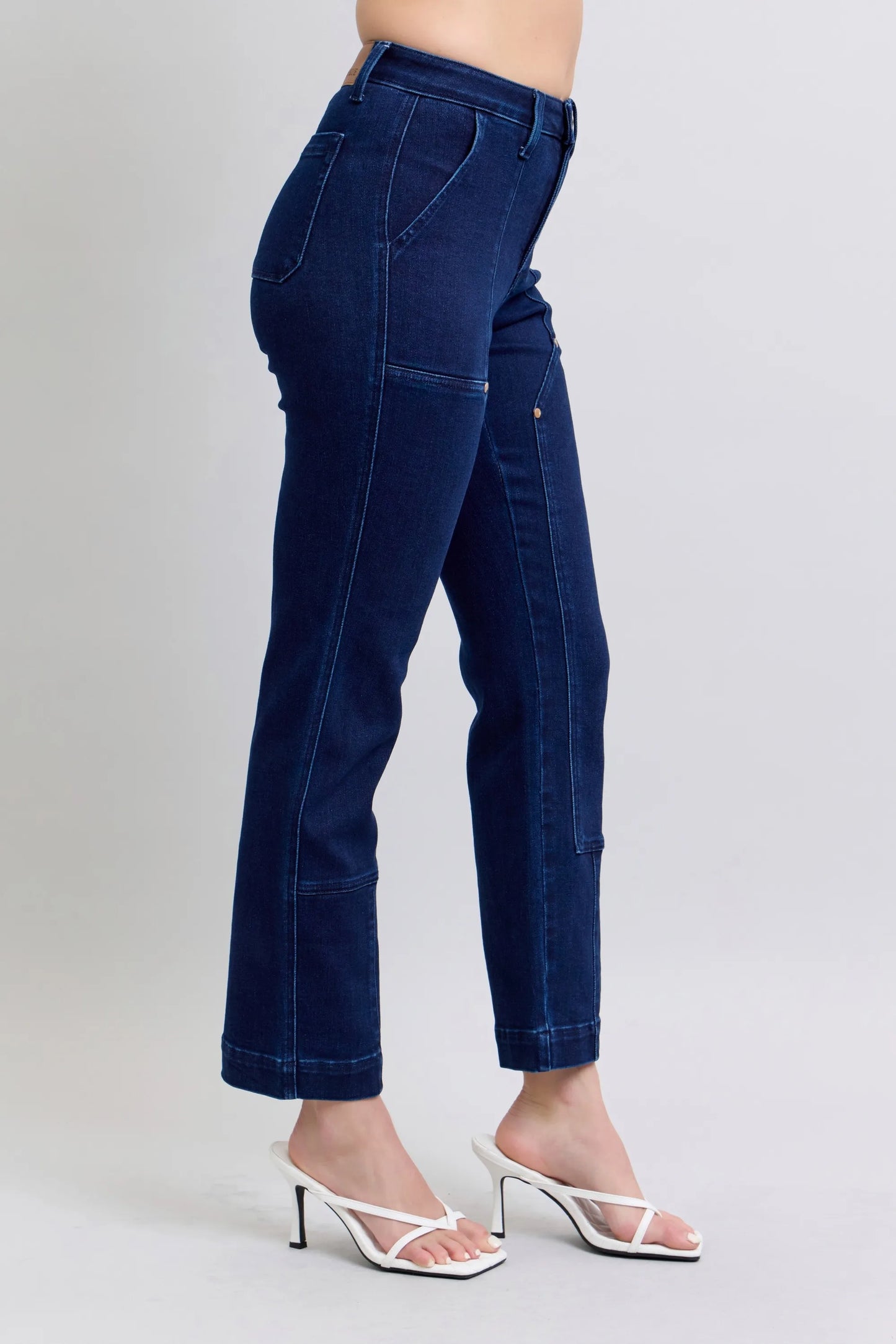 Judy Blue Full Size Hw Work Wear Knee Patch Straight Jeans Plus Size - Tigbul's Variety Fashion Shop