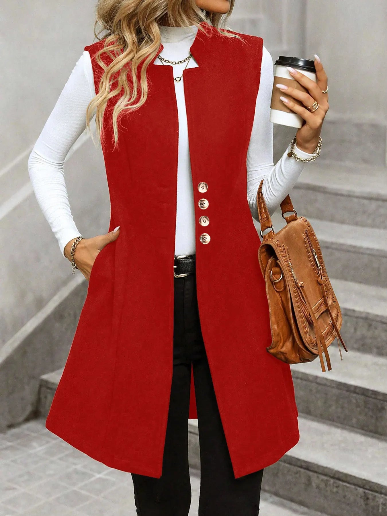 Button Up Longline Vest Coat - Tigbul's Variety Fashion Shop