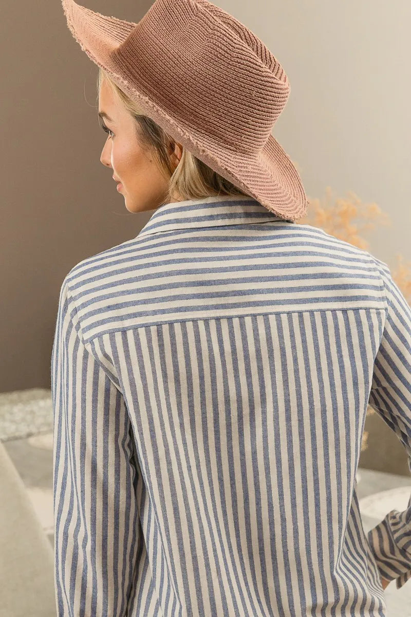 BiBi Lurex Linen Stripe Shirt Button Down Top - Tigbul's Variety Fashion Shop