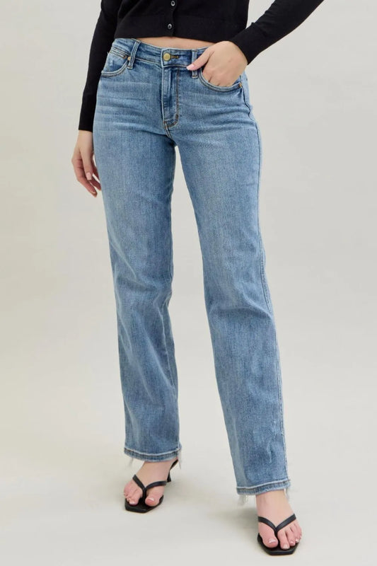 Judy Blue Frayed Hem Dad Blue Jeans - Tigbul's Variety Fashion Shop