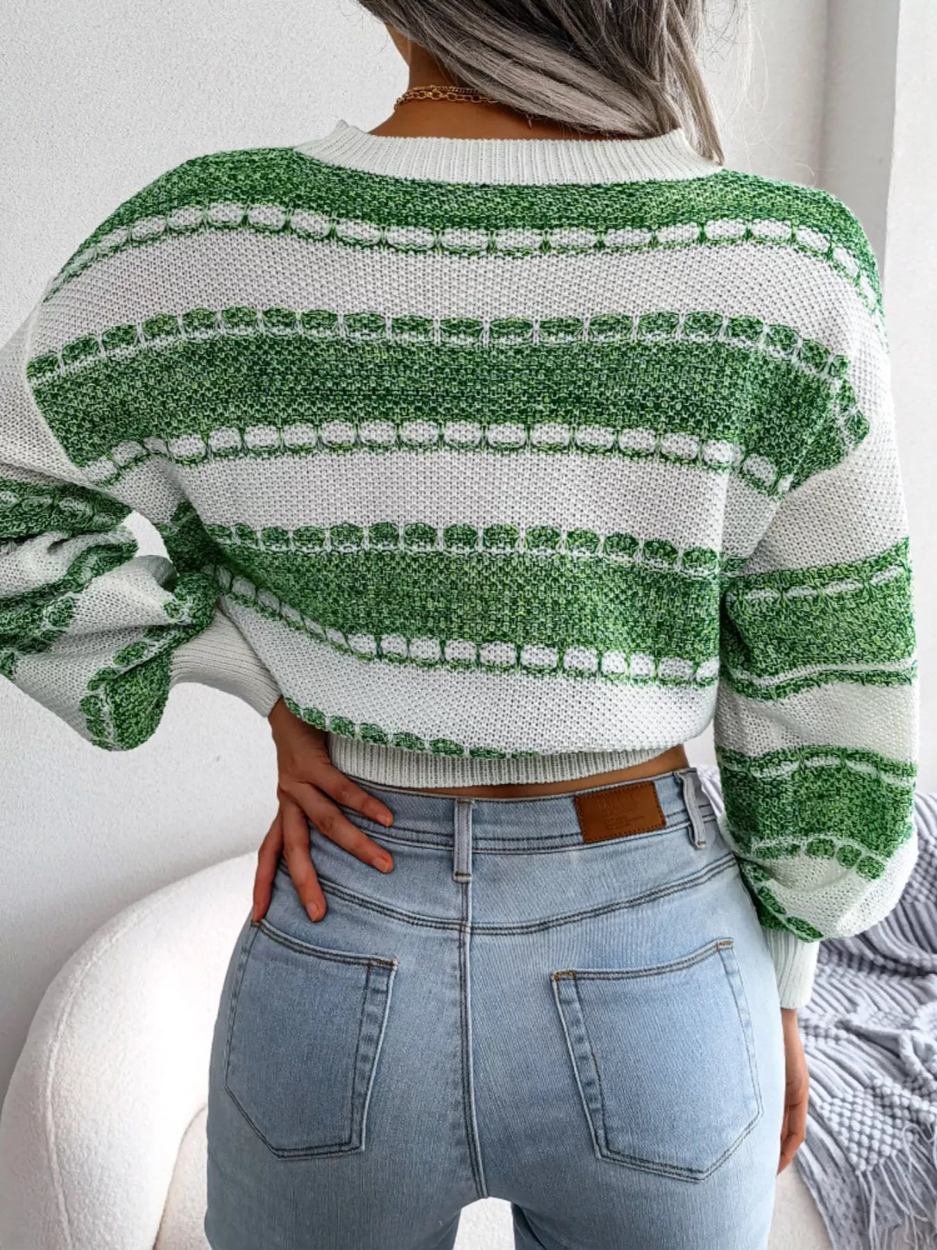 Color Block Round Neck Cropped Sweater - Tigbul's Variety Fashion Shop