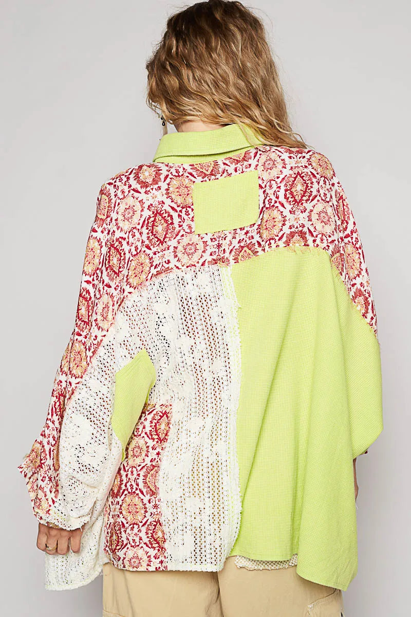 POL Thermal and Crochet Lace Mix Shirt with Floral Pattern - Tigbul's Variety Fashion Shop