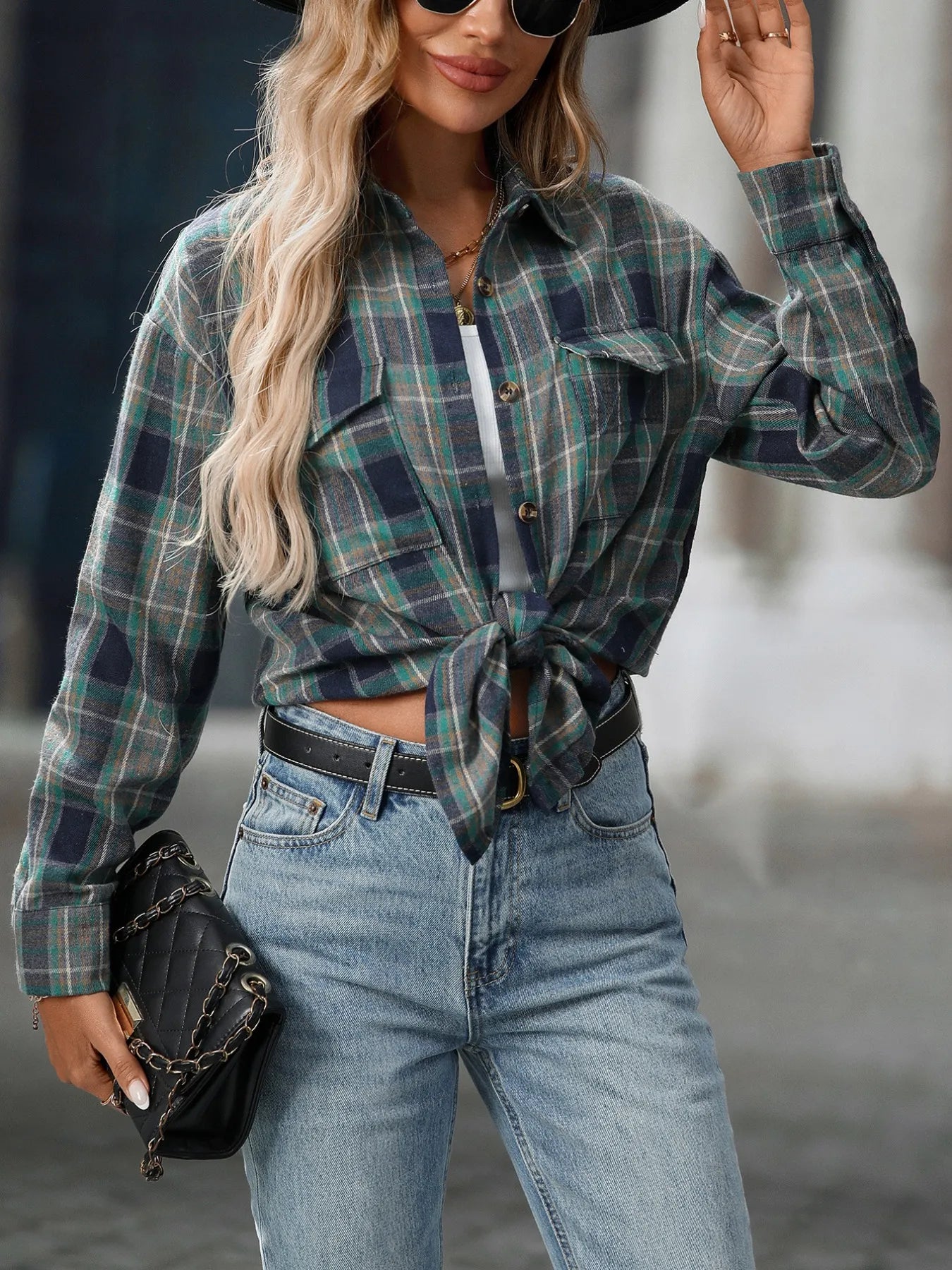 Oversized Plaid Button-Up Shirt - Tigbul's Variety Fashion Shop