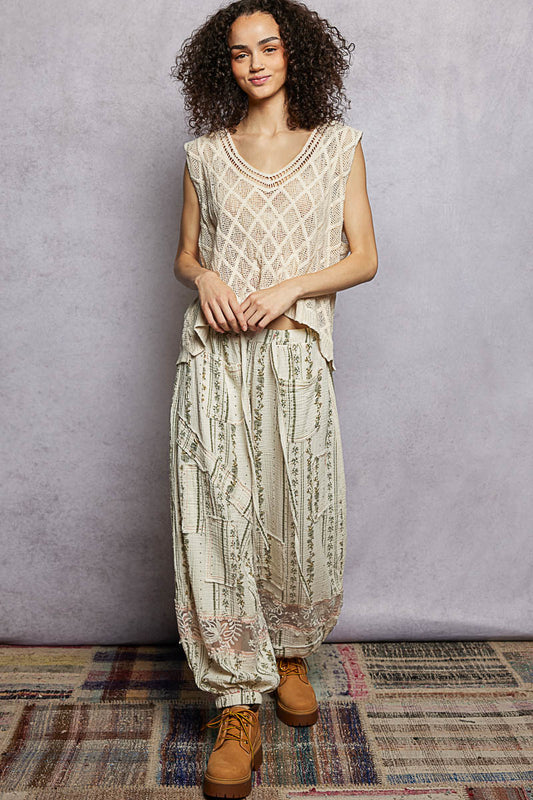 Beige Crochet Tank with Diamond Weave Knit Patterns | Tigbuls