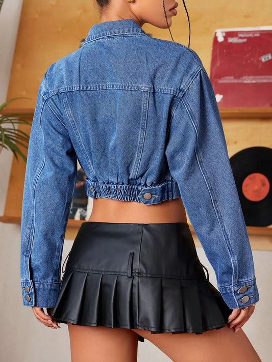 Button Up Cropped Casual Denim Jacket - Tigbul's Variety Fashion Shop