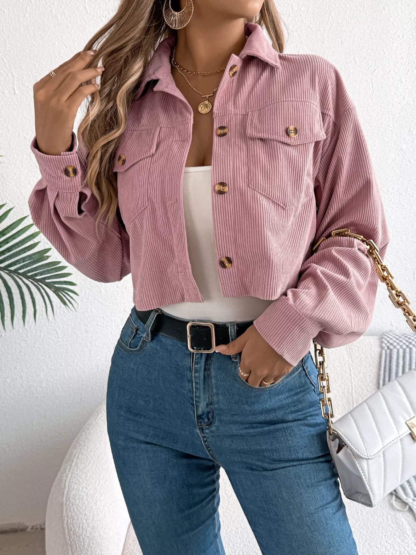 Corduroy Button-Up Dropped Shoulder Jacket - Tigbul's Variety Fashion Shop