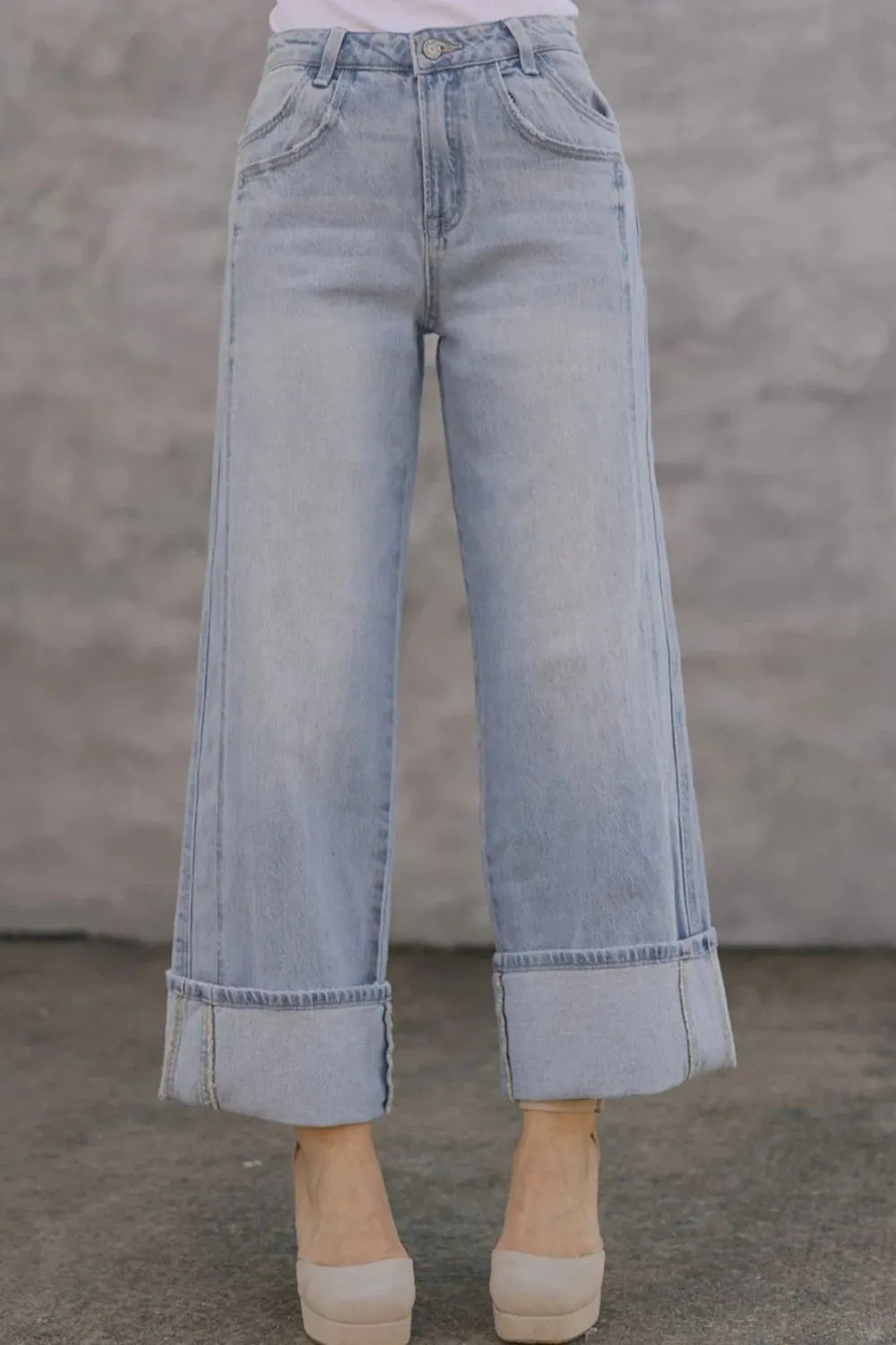 Wide Leg Cuff Jeans - Tigbul's Variety Fashion Shop