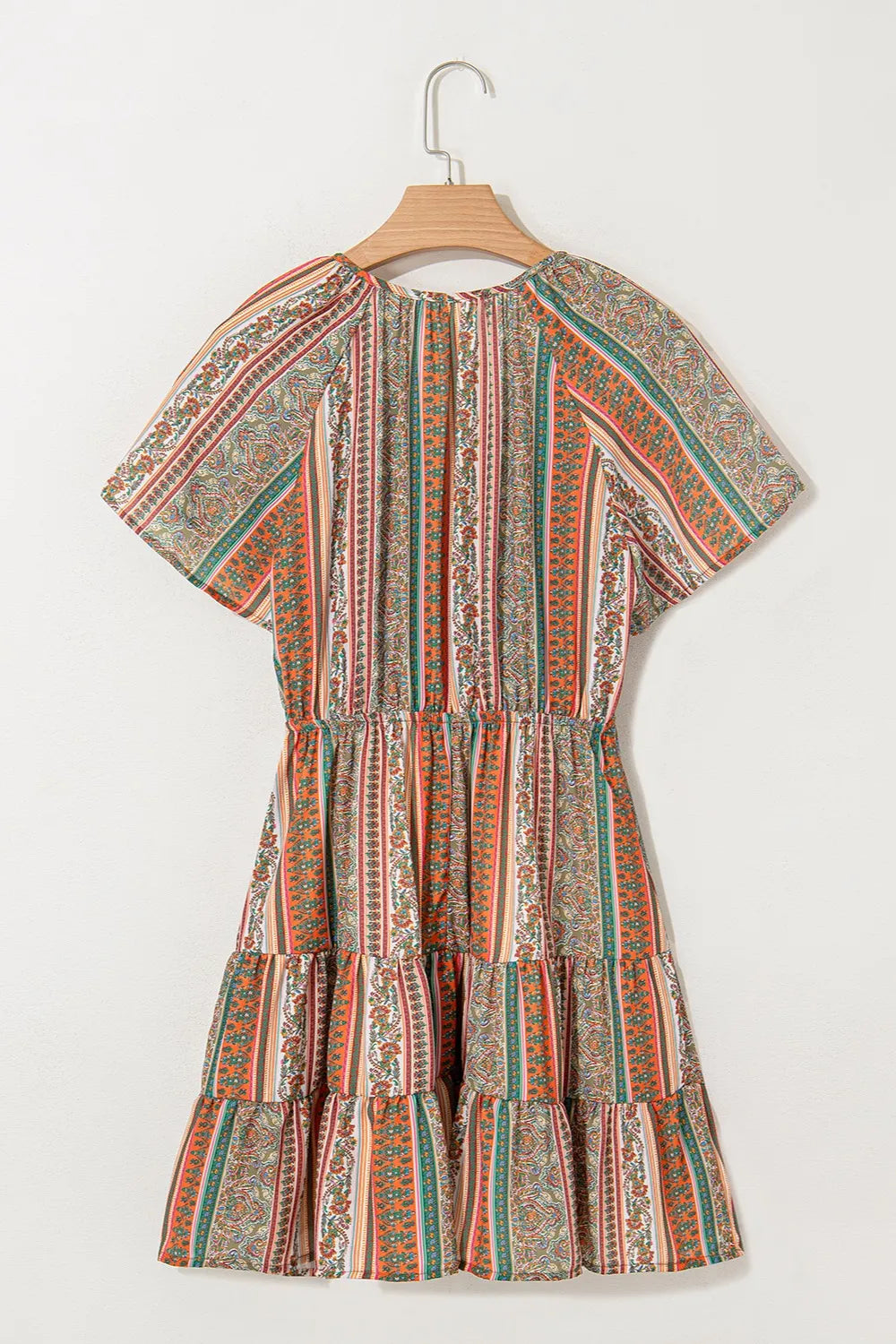 Bohemian Floral Print Buttoned V Neck Ruffle Tiered Dress - Tigbul's Variety Fashion Shop
