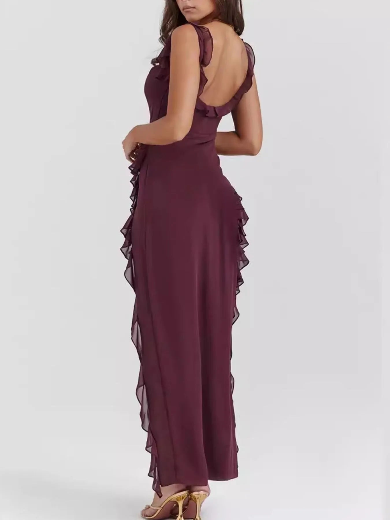 Split Ruffled Square Neck Maxi Dress - Tigbul's Variety Fashion Shop