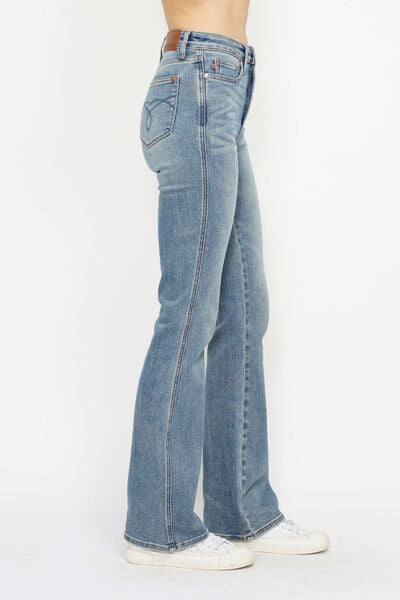Tummy Control Back Embroidered Pocketed Bootcut Jeans - Tigbul's Variety Fashion Shop