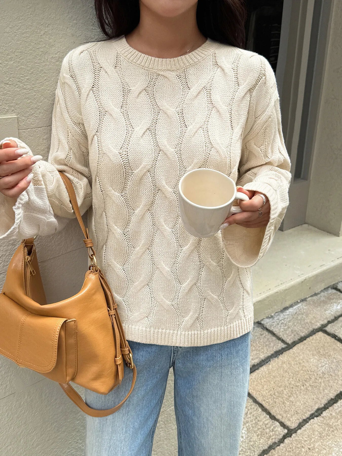 Cable Knit Long Sleeve Sweater - Tigbul's Variety Fashion Shop