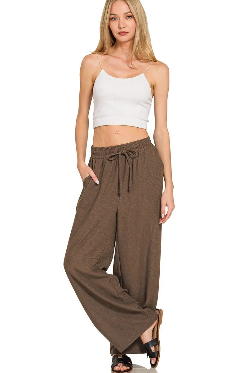 Zenana Woven Crepe Elastic Band Pants - Tigbul's Variety Fashion Shop