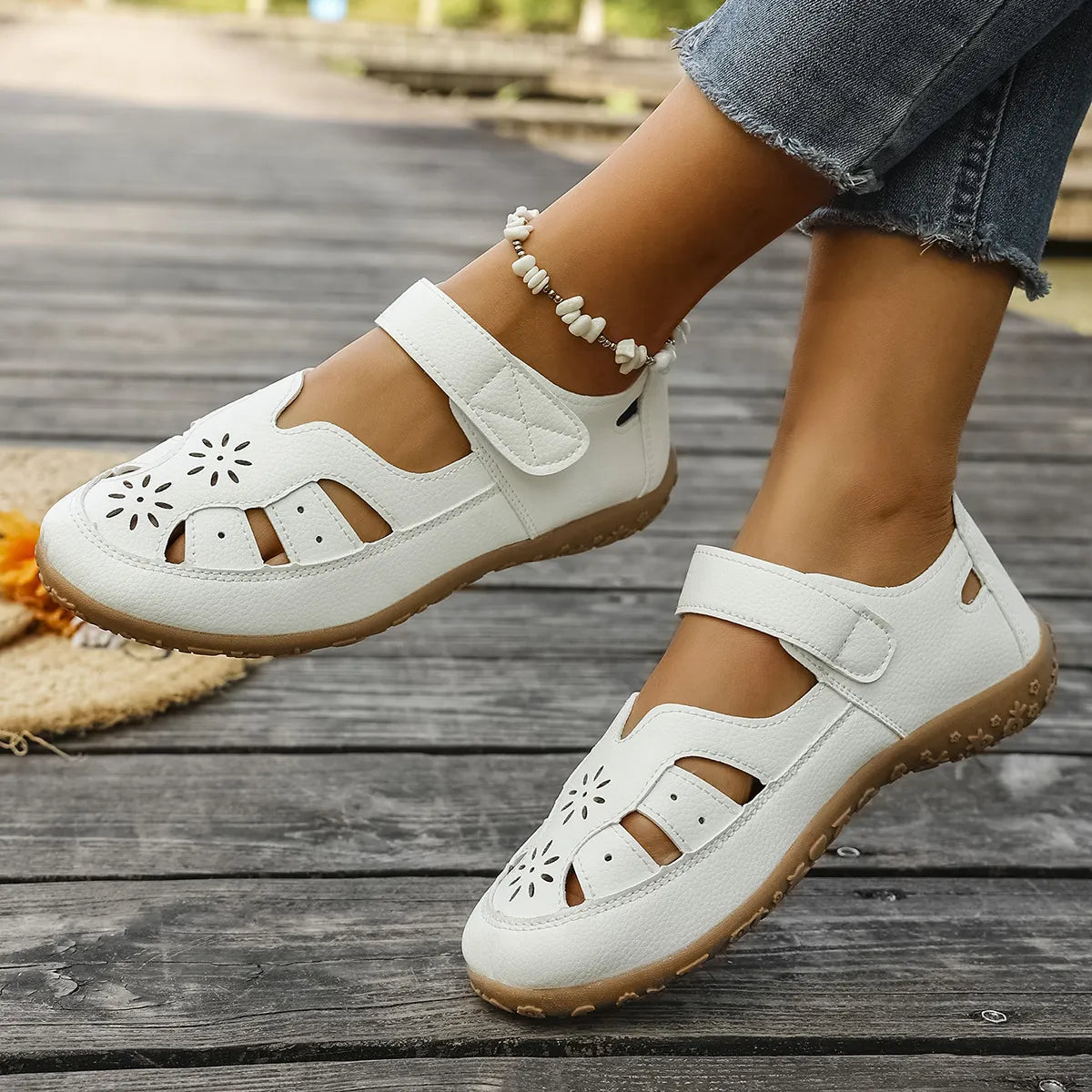 Cutout Velcro Straps Sandals - Tigbul's Variety Fashion Shop