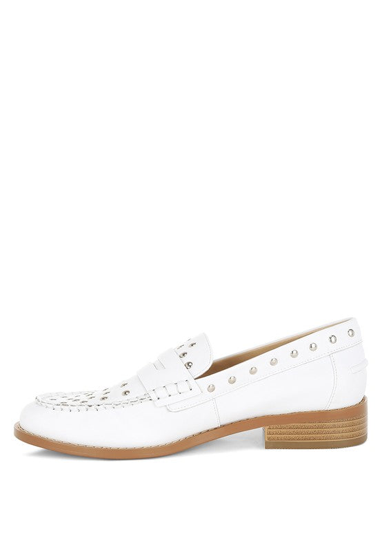 Oglavia Studs Embellished Leather Loafers - Tigbul's Variety Fashion Shop