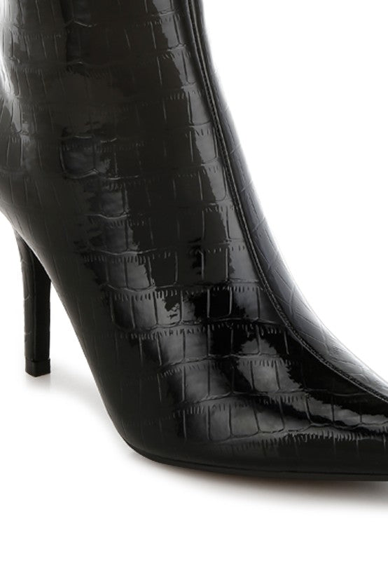Kultrus Croco Stiletto Heel Mid-Calf Boots - Tigbul's Variety Fashion Shop