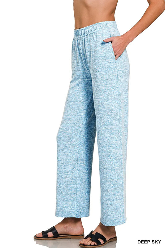 Zenana Soft Melange Hacci Elastic Waistband Lounge Pants - Tigbul's Variety Fashion Shop