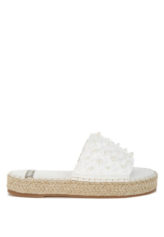 Yakna Pearl Embellished Woven Flats - Tigbul's Variety Fashion Shop
