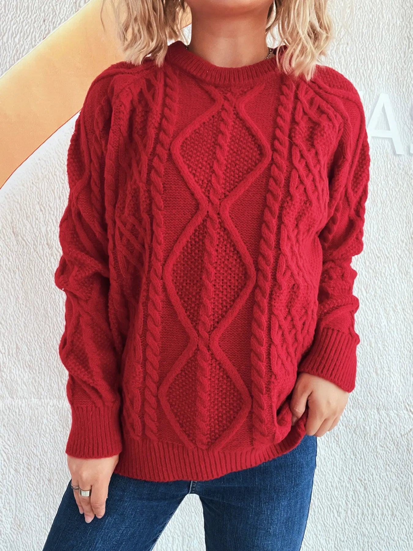 Cable Knit Long Sleeve Sweater - Tigbul's Variety Fashion Shop