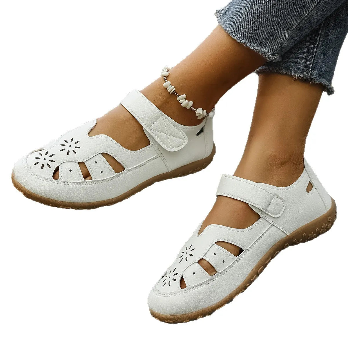Cutout Velcro Straps Sandals - Tigbul's Variety Fashion Shop