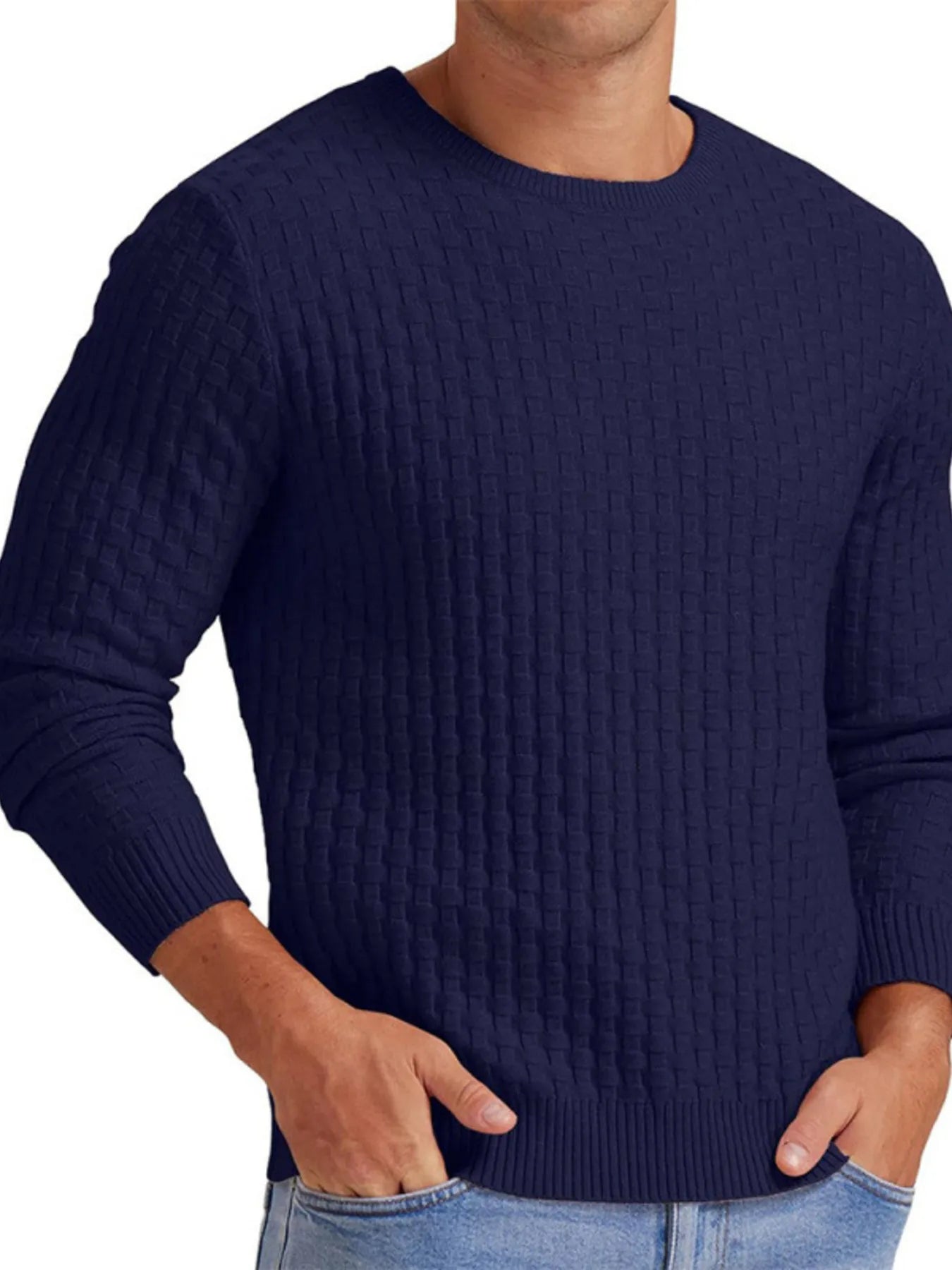 Men's Full Size Ribbed Hem Round Neck Sweater Plus Size - Tigbul's Variety Fashion Shop