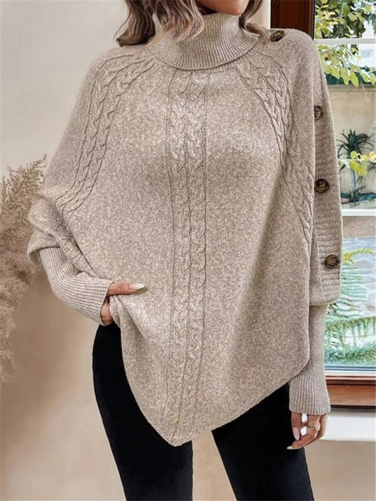 Cable Knit Turtleneck Cape Sweater - Tigbul's Variety Fashion Shop