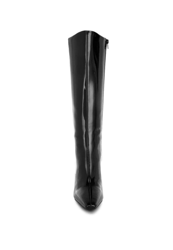 Warley Patent Faux Leather Calf Boots - Tigbul's Variety Fashion Shop