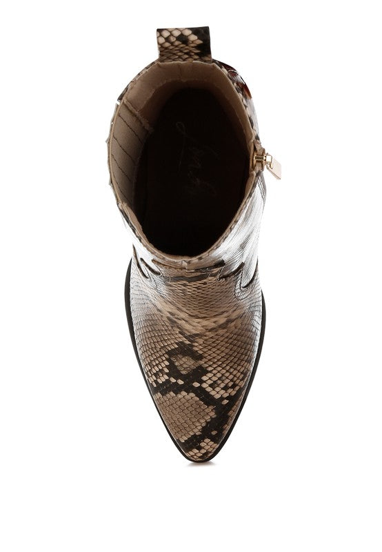 Cornus Snake Print Ankle Boots - Tigbul's Variety Fashion Shop