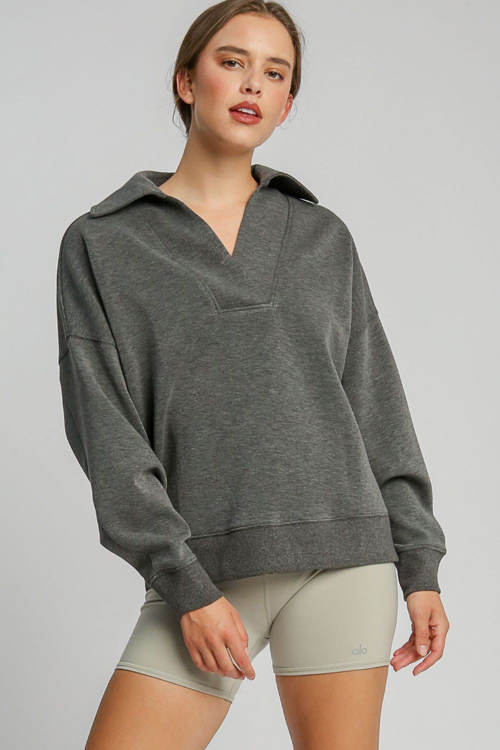 Johnny Collar Dropped Shoulder Sweatshirt - Tigbul's Variety Fashion Shop