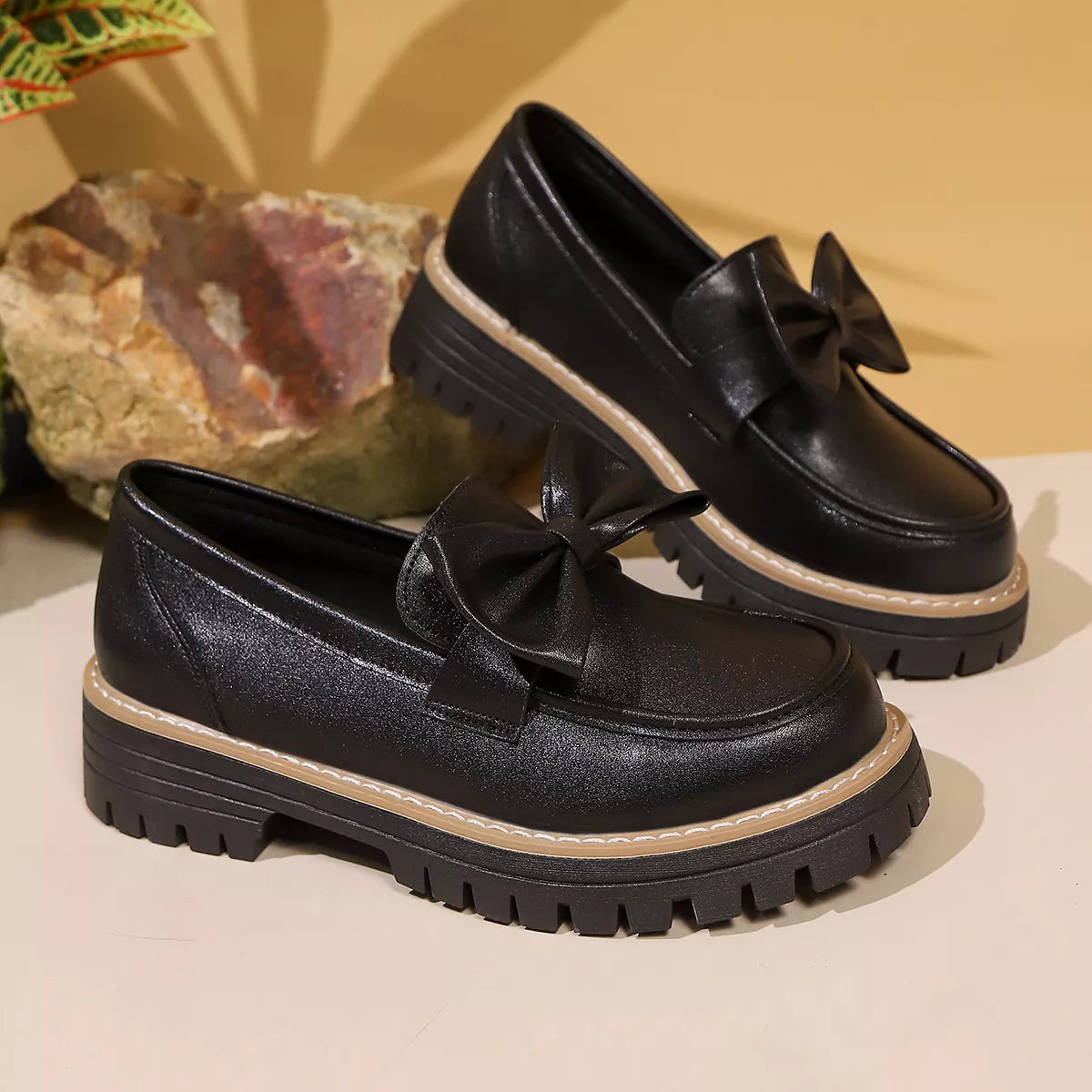 Bow Decor Chunky Loafers - Tigbul's Variety Fashion Shop