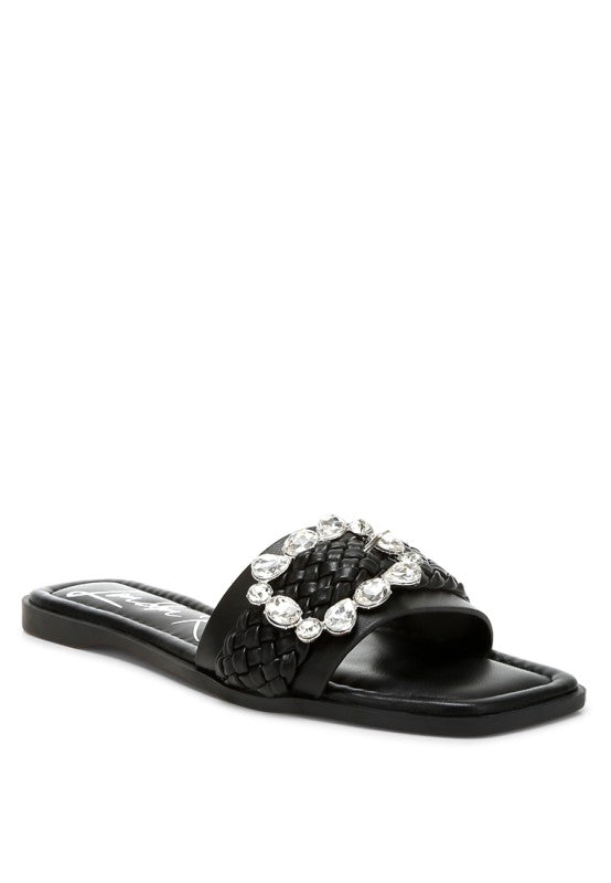 Hazbin Diamante Flat Sandals - Tigbul's Variety Fashion Shop