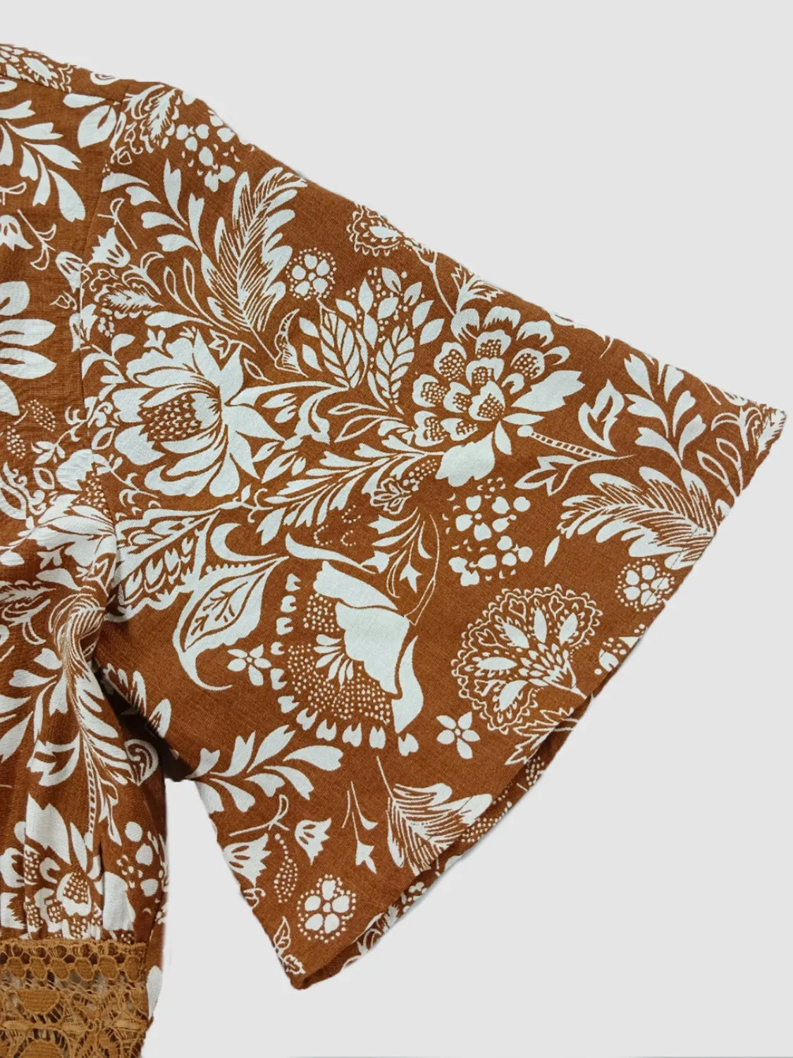 Brown Lace Detail Printed Short Sleeve Midi Dress - Tigbul's Variety Fashion Shop