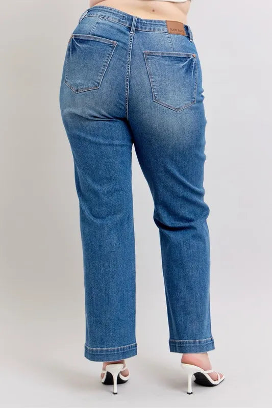 Judy Blue Full Size High Waist Contrast Thread Straight Plus Size - Tigbul's Variety Fashion Shop