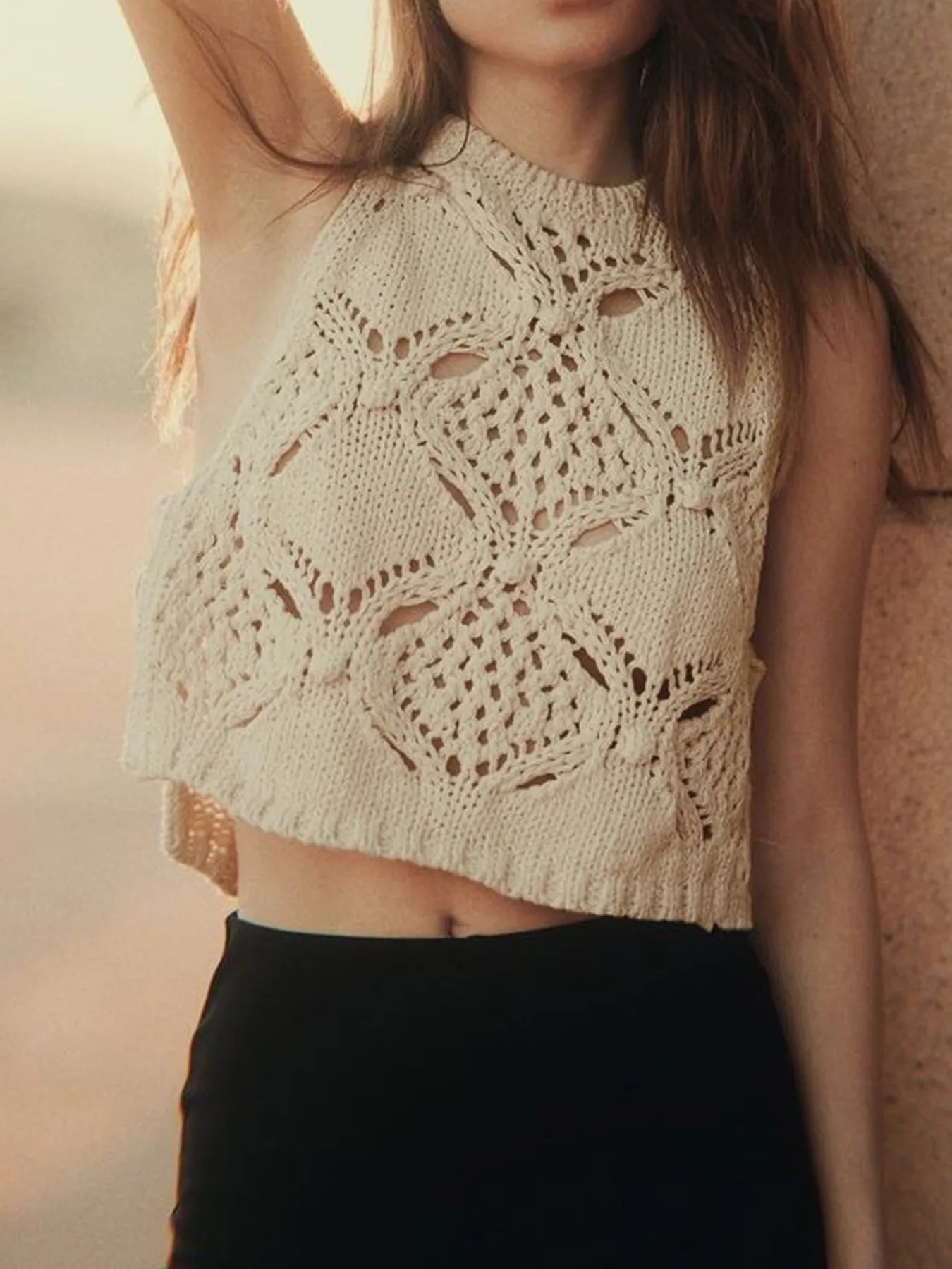 Crochet Hollow Out Sweater Vest - Tigbul's Variety Fashion Shop