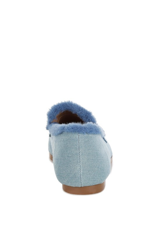 Nivena Fur Detail Denim Loafers - Tigbul's Variety Fashion Shop