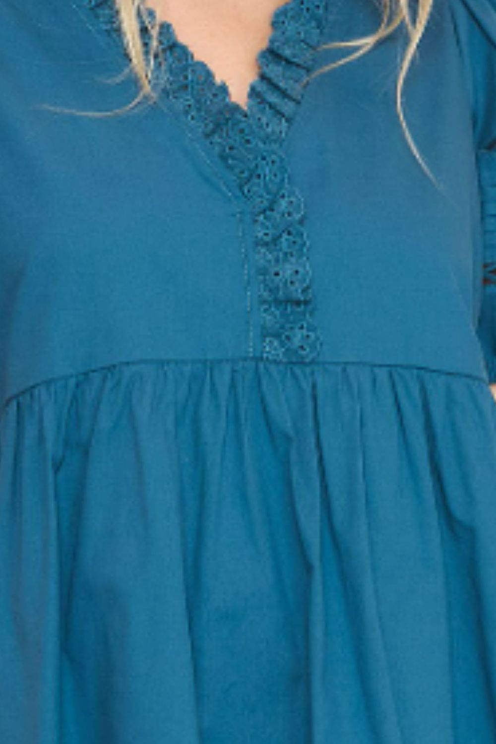 Blue Lace Detail Puff Sleeve Mini Dress | Tigbuls Variety Fashion