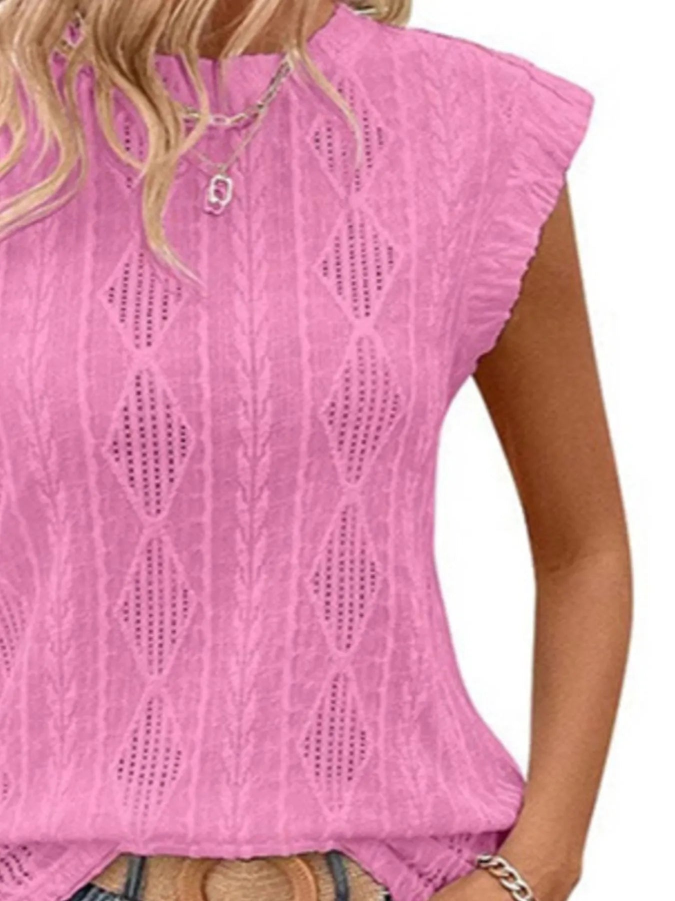 Openwork Round Neck Top - Tigbul's Variety Fashion Shop