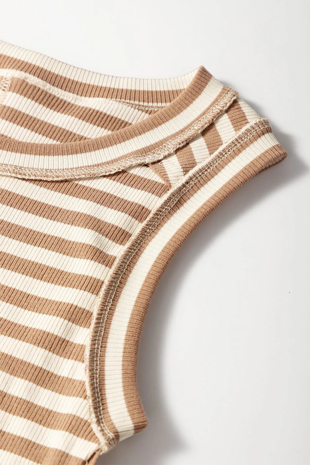 Stripe Exposed Seam Trim Round Neck Sleeveless Top - Tigbul's Variety Fashion Shop