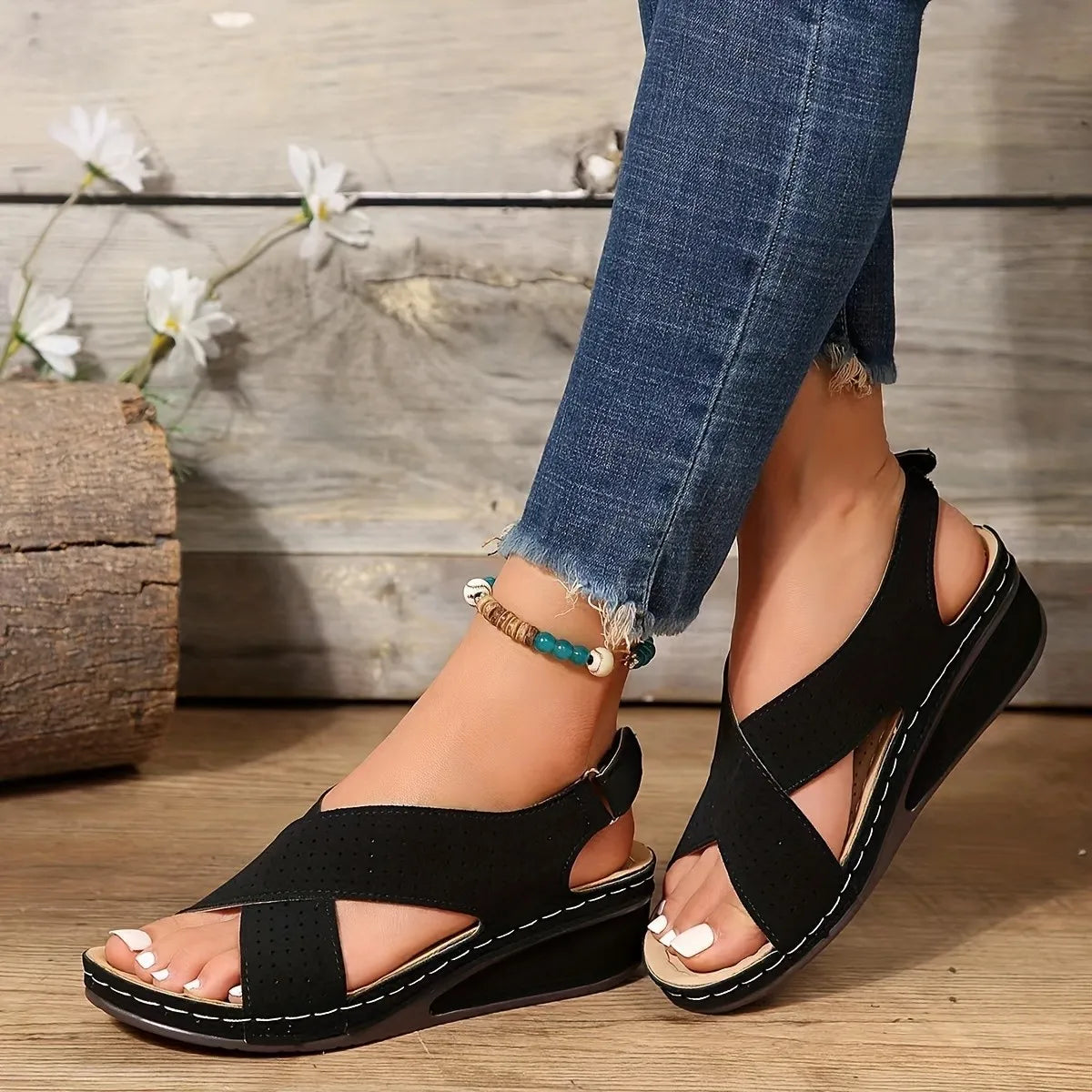 Criss-Cross Comfort Wedge Sandals - Tigbul's Variety Fashion Shop