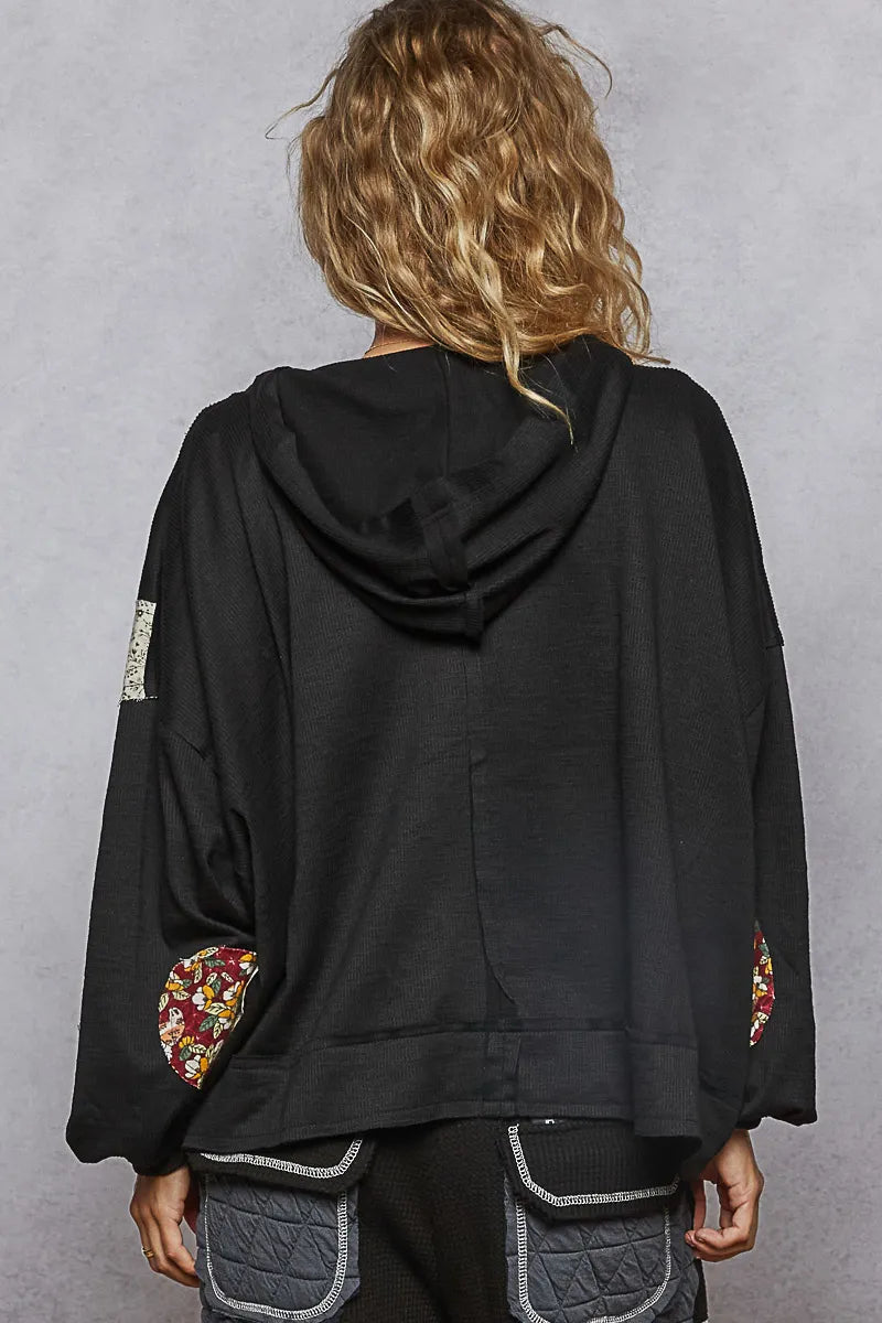 POL Peace Patch Floral Long Sleeve Hoodie - Tigbul's Variety Fashion Shop