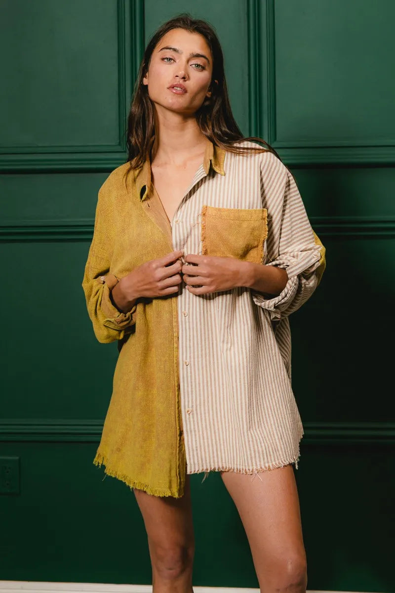 Washed Raw Hem Shirt - Tigbul's Variety Fashion Shop
