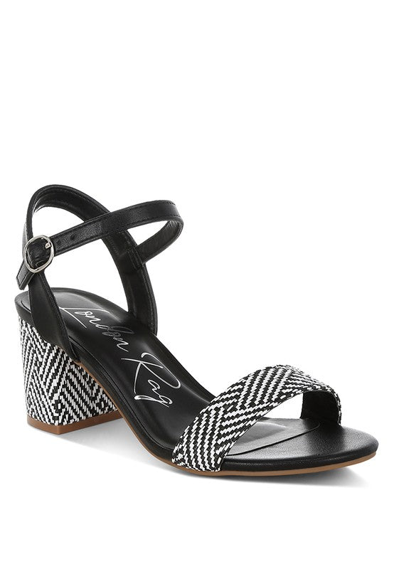 Tulata Raffia Pin Buckle Block Black Heels - Tigbul's Variety Fashion Shop
