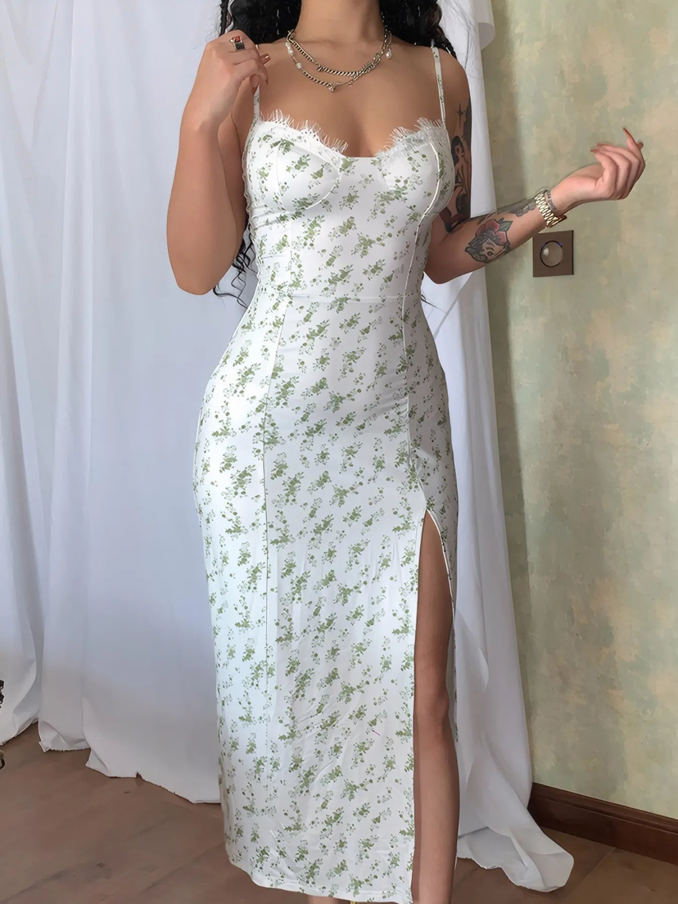 Split Printed Sweetheart Neck Cami Dress - Tigbul's Variety Fashion Shop