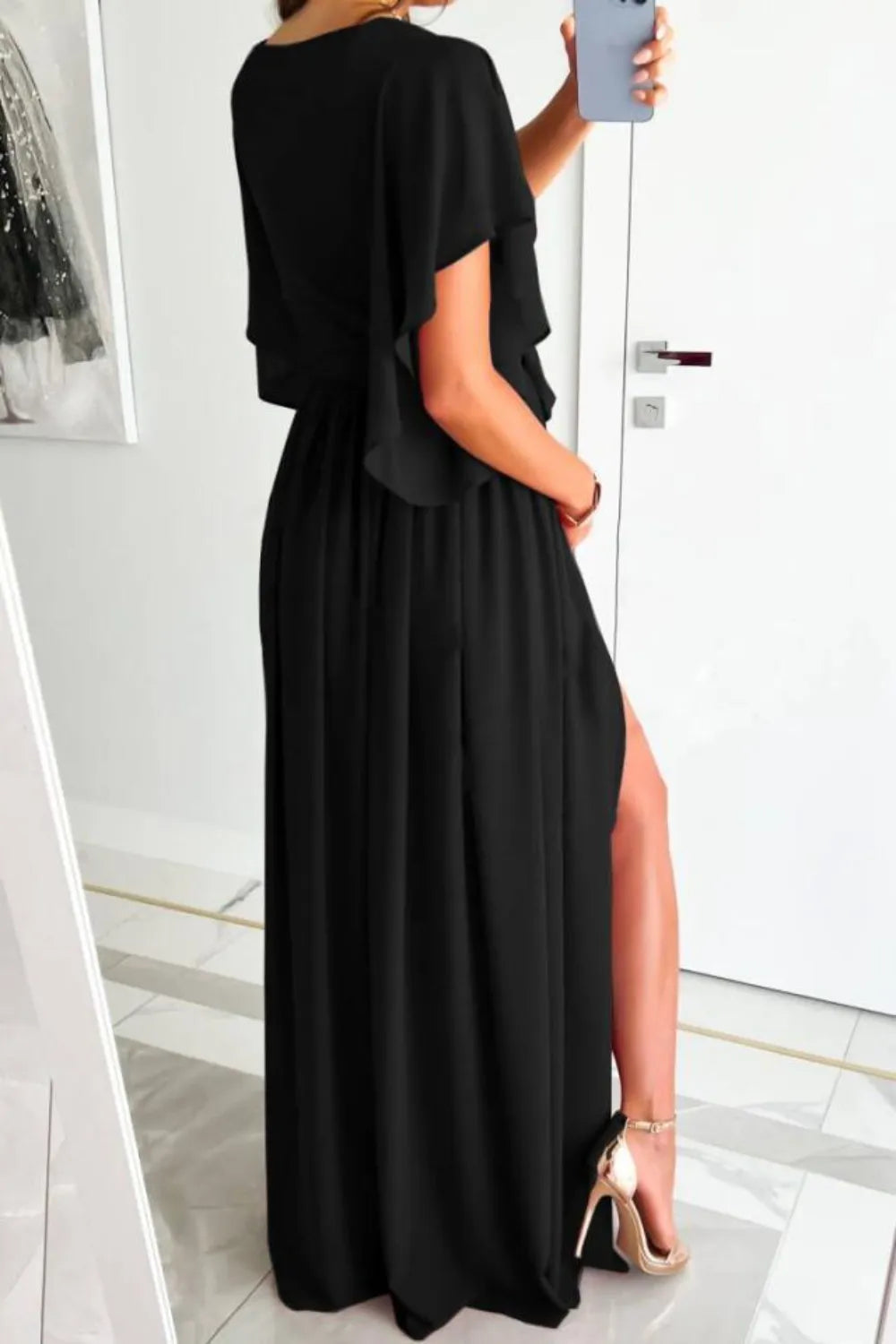 Surplice Flutter Sleeve Maxi Dress - Tigbul's Variety Fashion Shop