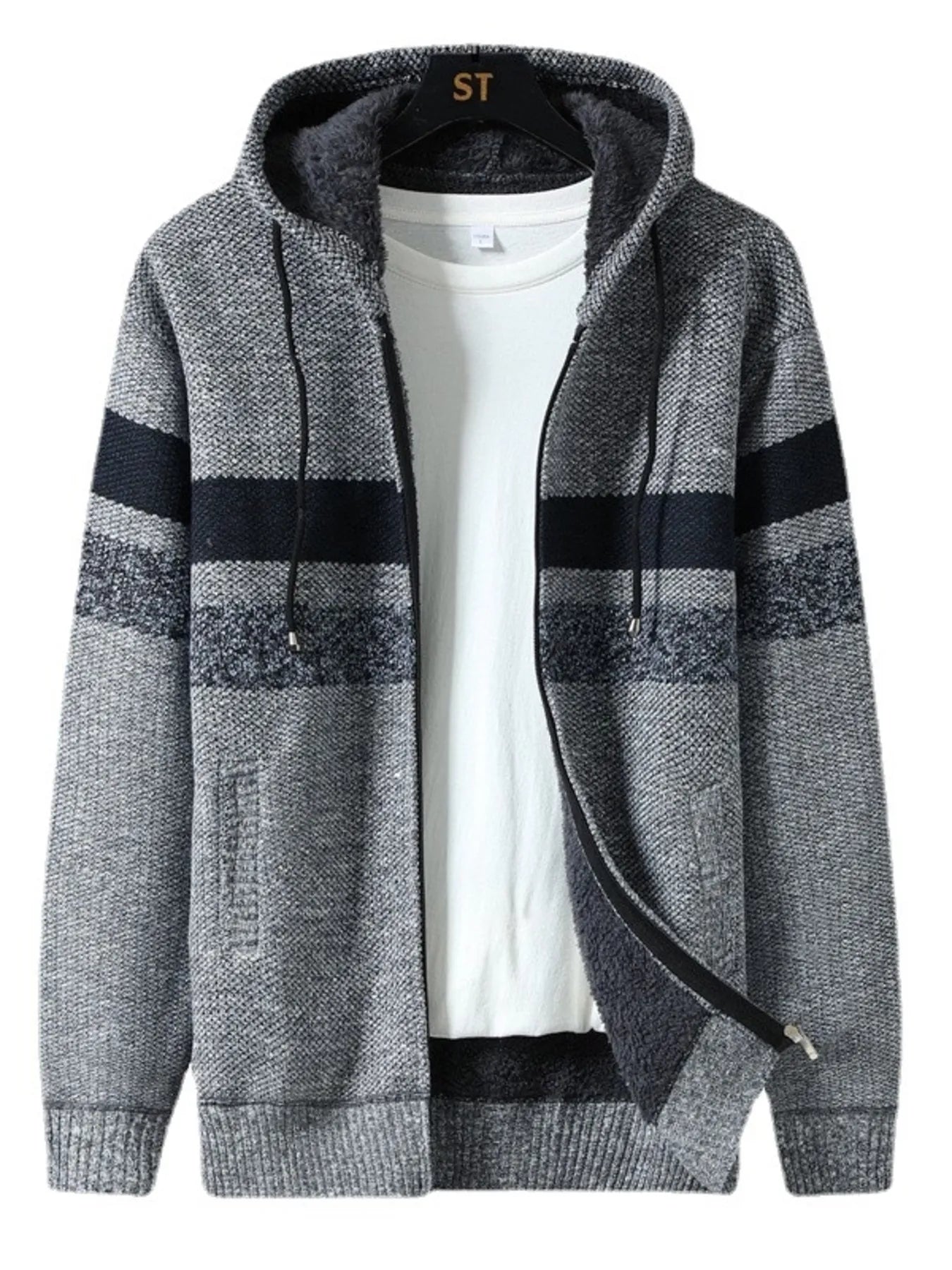 Men's Plus Size Drawstring Zip Up Hooded Cardigan - Tigbul's Variety Fashion Shop