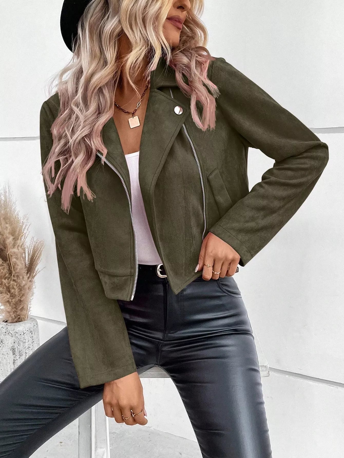 Suede Moto Jacket with Zip Detail - Tigbul's Variety Fashion Shop