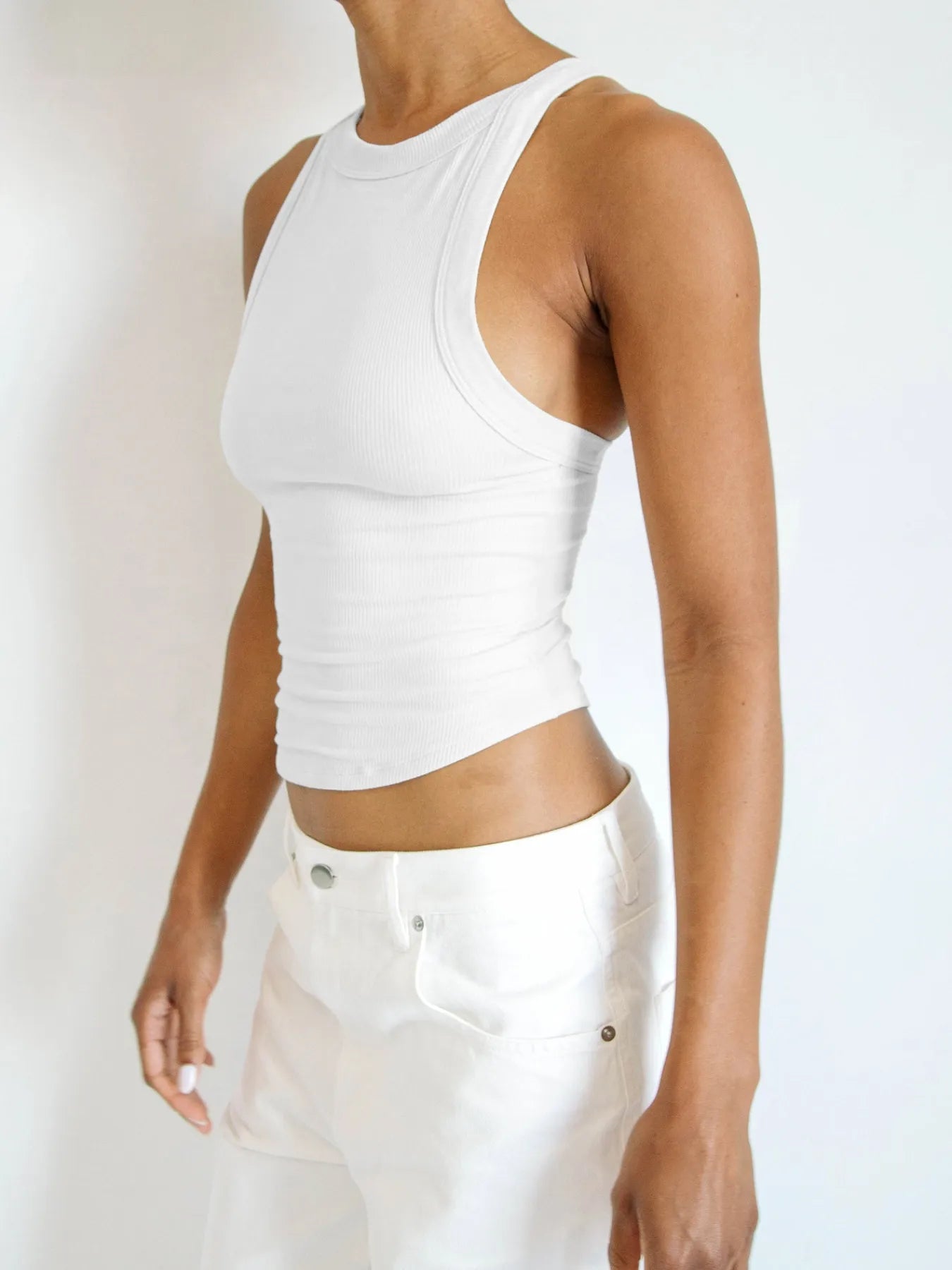 Asymmetrical Back Ribbed Crop Tank Top - Tigbul's Variety Fashion Shop