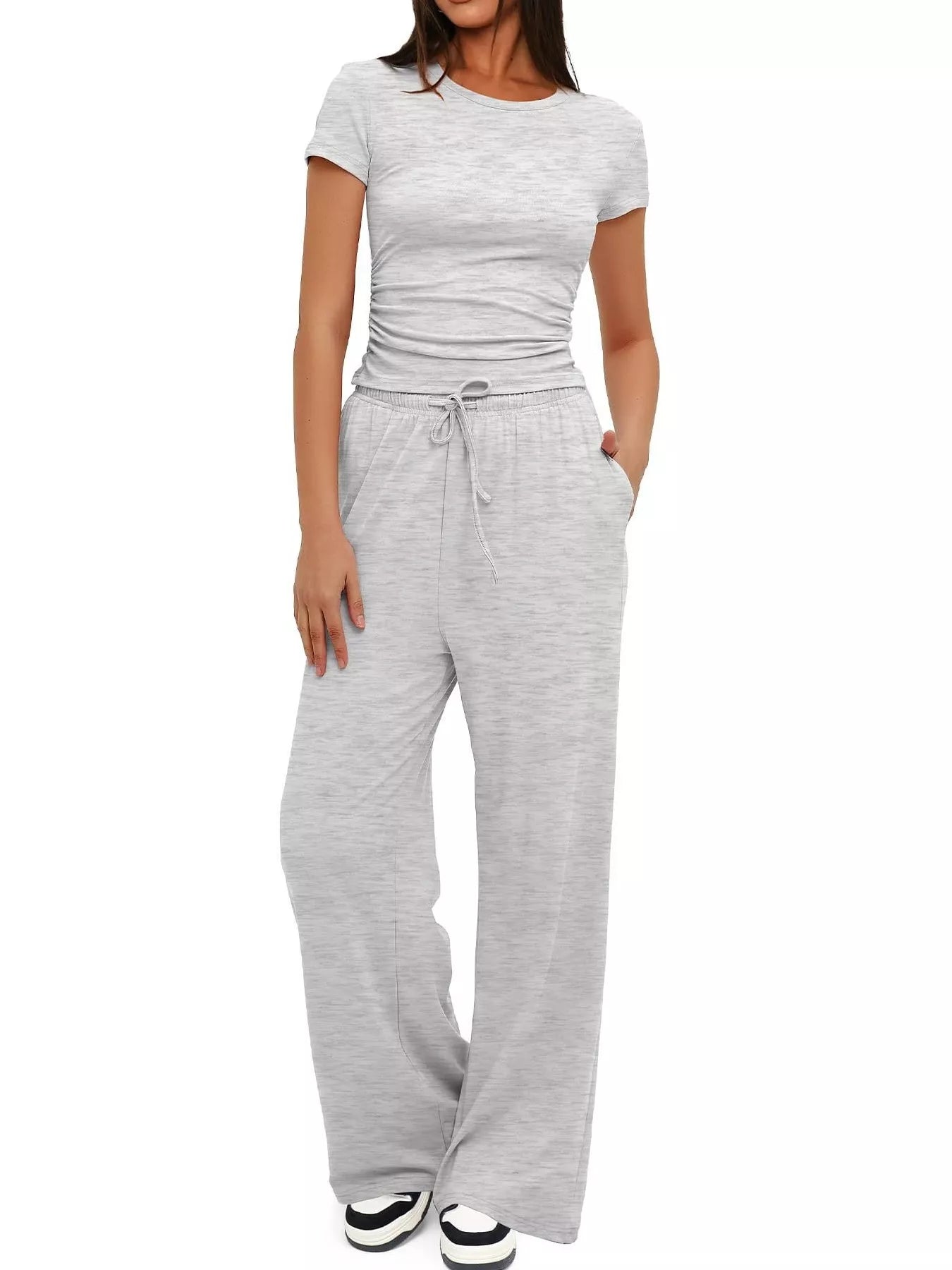 Round Neck Short Sleeve T-Shirt and Pants Set - Tigbul's Variety Fashion Shop