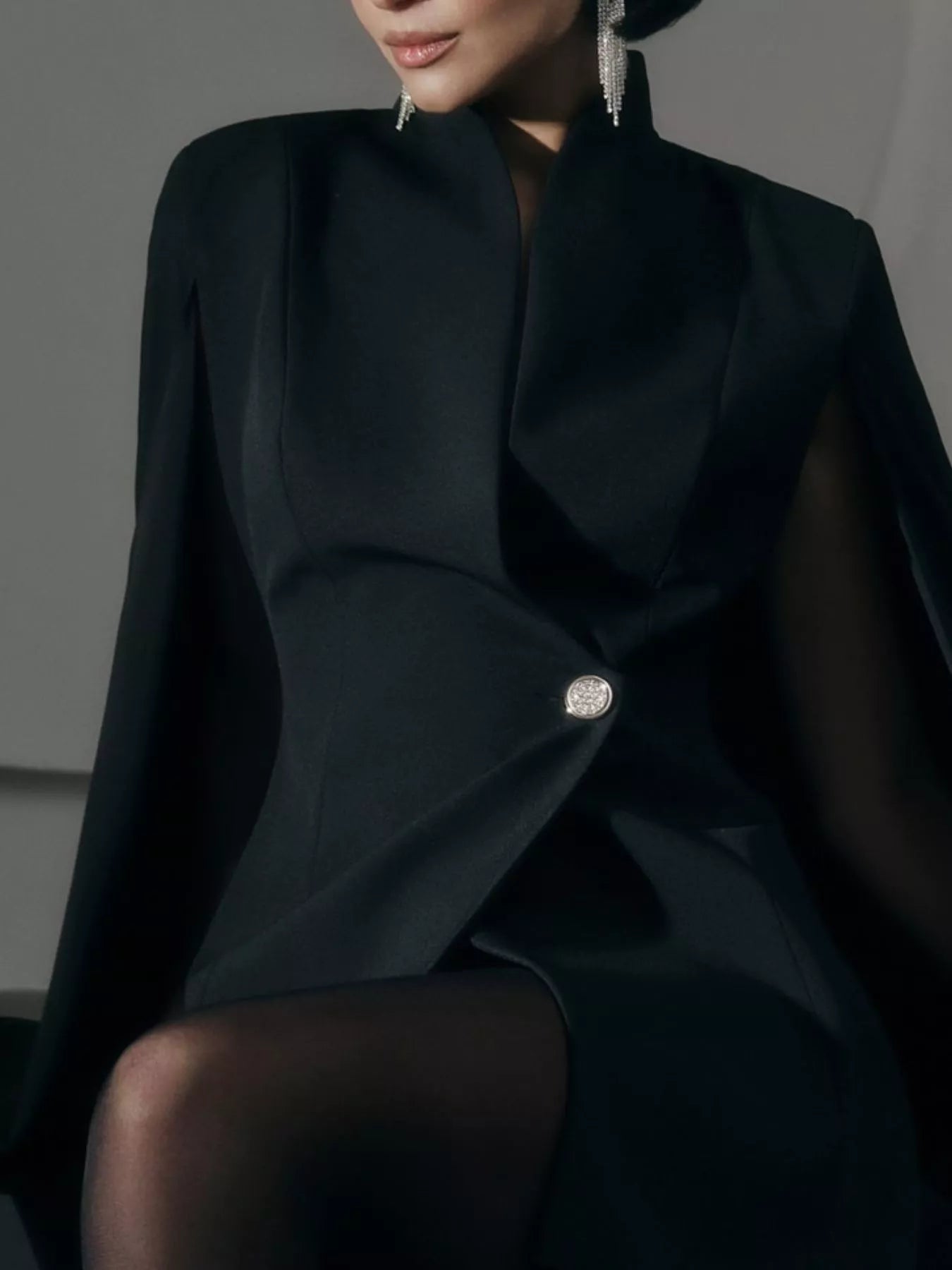 One Button Fitted Mini Blazer Dress with Cape Sleeves - Tigbul's Variety Fashion Shop
